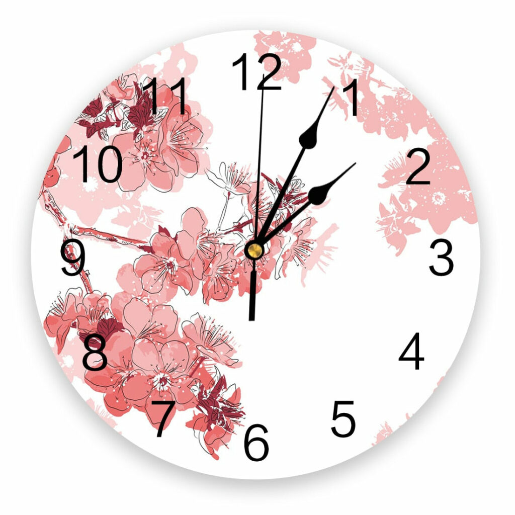 Horloge Murale Japonais Sakura Rose Fleurs Japonaise