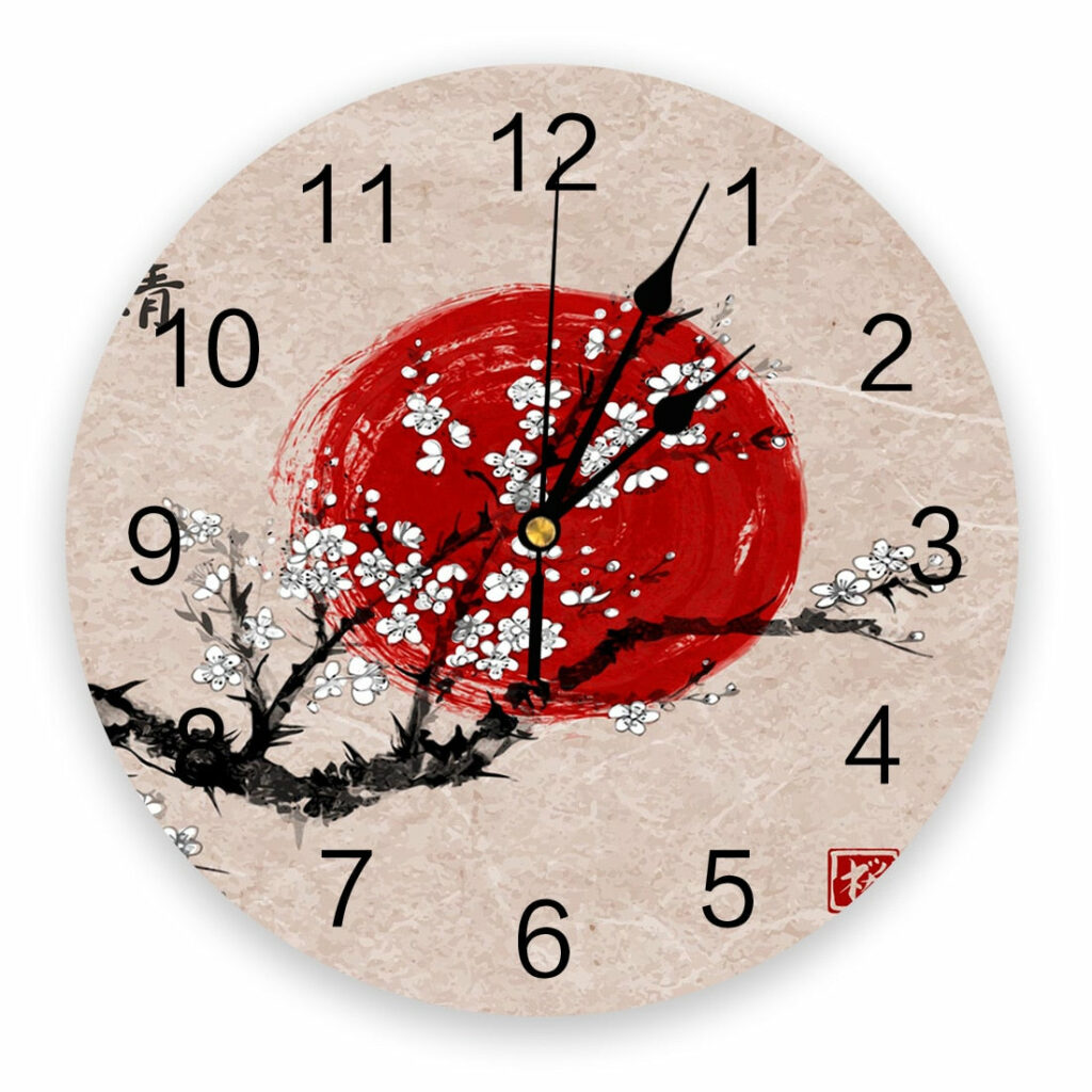 Horloge Murale Japonaise Sakura Lune Rouge Red moon