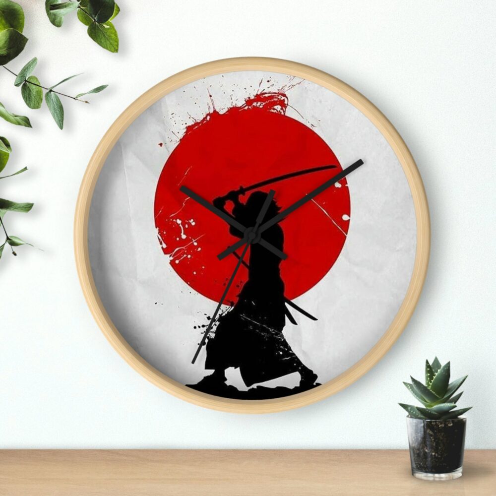 Horloge Murale Japonaise Samurai Soleil Levant HQ Curseurs Noirs