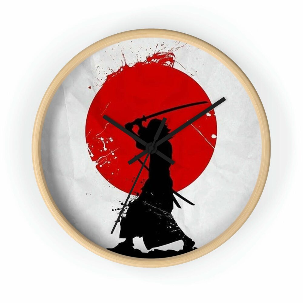 Horloge Murale Japonaise Samurai Soleil Levant HQ Curseurs Noirs